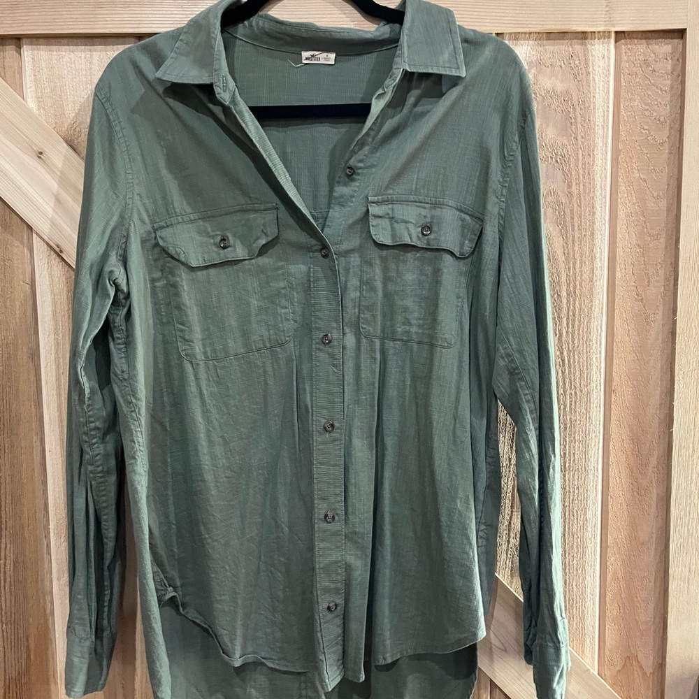 Hollister Olive Green Striped Shirt